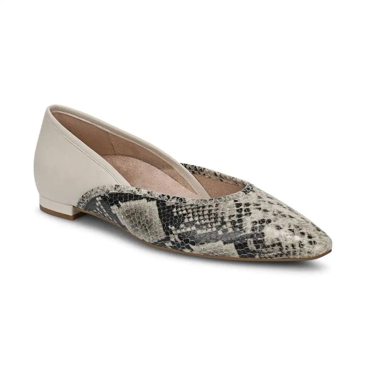 Gracia Ballet Flat Cream Snake Print Leather